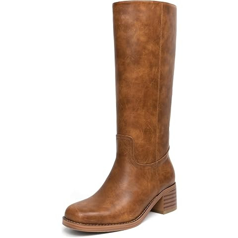 Women's Knee High Boots Square Toe Chunky Block Heel Long Boots for Women Comfortable Low Heel Wo... | Amazon (US)