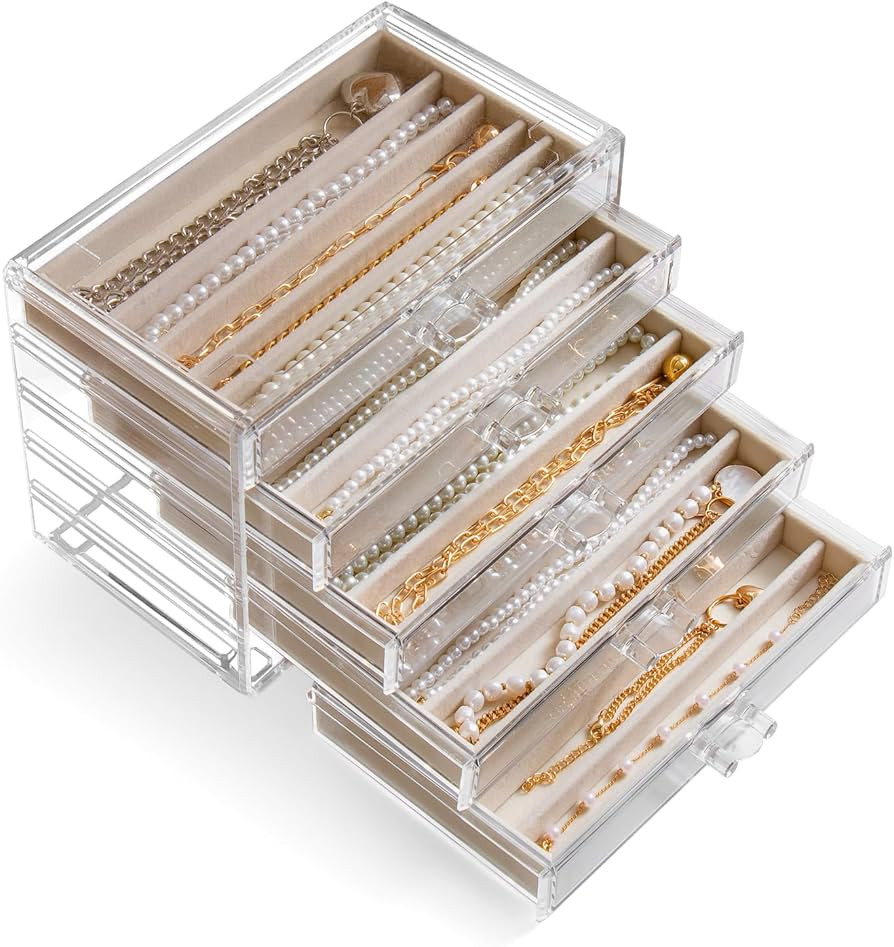 Necklace Holder Organizer, Dustproof Necklace Box Velvet Necklace Organizer Box with Lid Clear Ac... | Amazon (US)