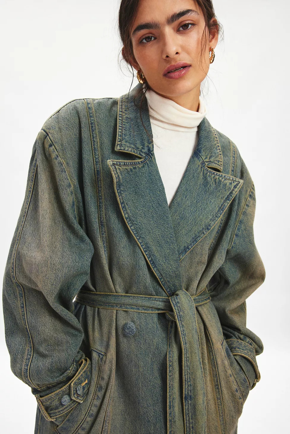 AFRM Saint Barrel Sleeve Denim Trench Coat | Urban Outfitters (US and RoW)