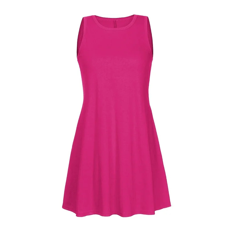 pstuiky Summer Dresses for Women, Women Dresses Round Neck Casual Solid Color Sleeveless Above Kn... | Walmart (US)