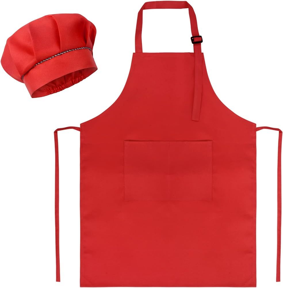 SUNLAND Kids Apron and Hat Set Children Chef Apron for Cooking Baking Painting | Amazon (US)