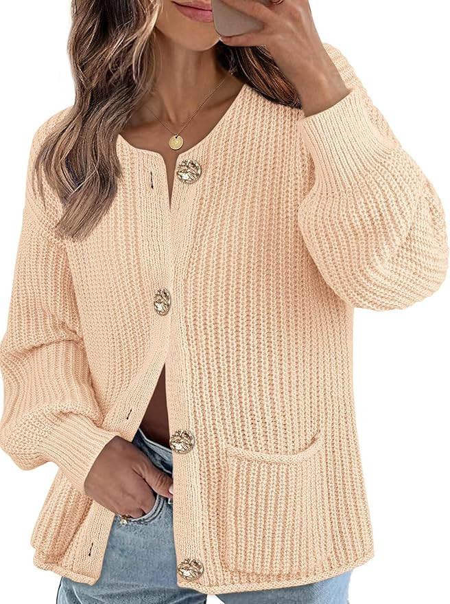 MEROKEETY Women's Long Sleeve Cardigan Sweater Fall Button Down Ribbed Knit Outerwear Coats with ... | Amazon (US)
