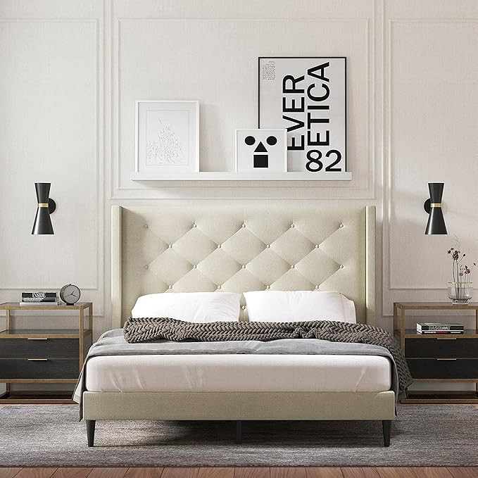 Glenwillow Home Huppe Upholstered Platform Bed Frame/Button Tufted MCM Wingback/Mattress Foundati... | Amazon (US)