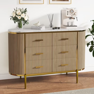 Fluted 6 Drawer Dresser, Modern Wooden Chest, Gold Handles, for Bedroom, Living Room | Target