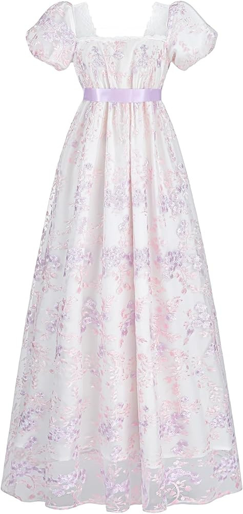 LTAKK Regency Dress Women Regency Costume Empire Waist Dresses Tea Party Victorian Gown Embroider... | Amazon (US)