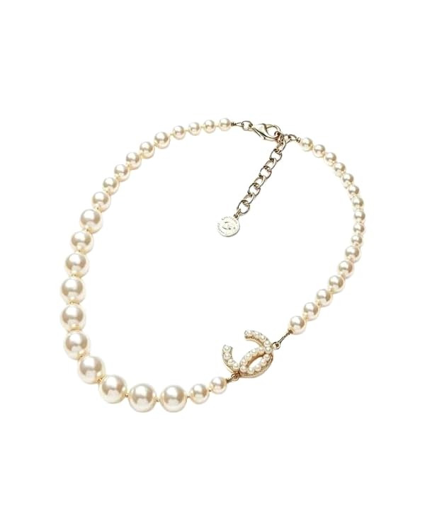 Women's white pearl necklace with letter charm; adjustable-length necklace suitable for a variety... | Amazon (US)