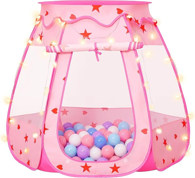 Pop Up Princess Tent with Star Light：Toy for Girl Birthday Gifts, Portable Ball Pit with Outdoo... | Amazon (US)
