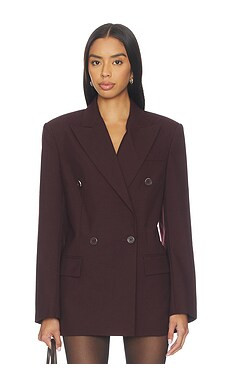 Helmut Lang Double Breasted Belt Blazer in Mahogany from Revolve.com | Revolve Clothing (Global)
