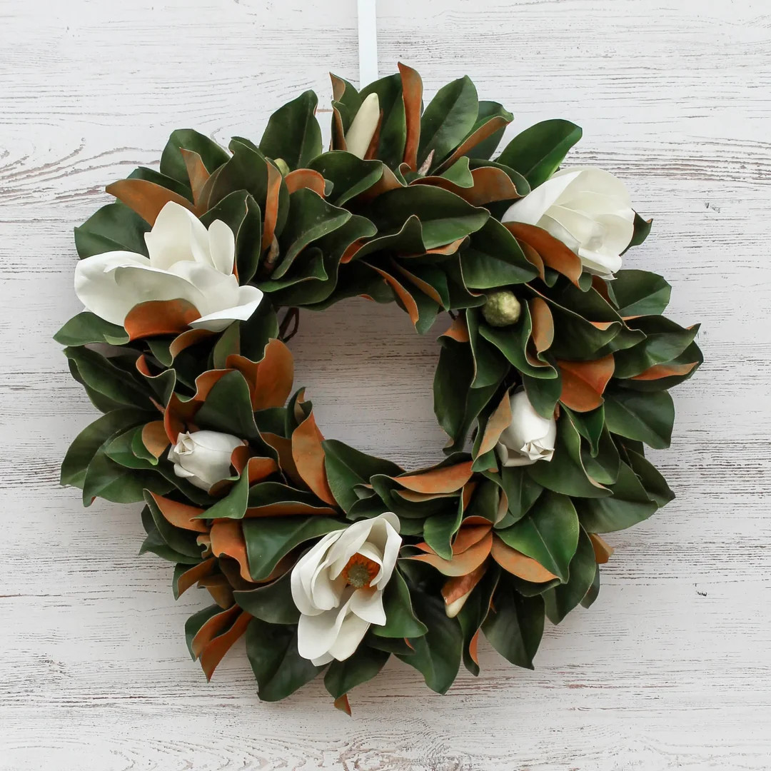 Classic Real Touch White Magnolia All Seasons Front Door Wreath  24" | Darby Creek Trading