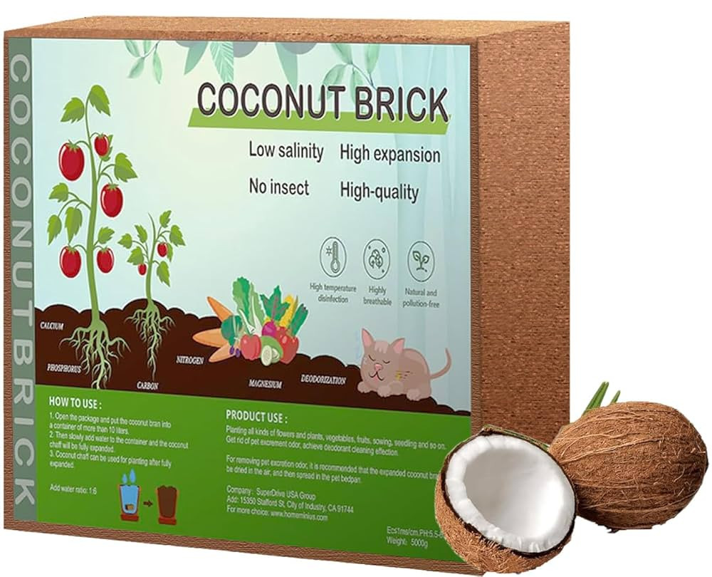 Premium Coco Coir Brick, 11Lbs High Nutrient Compressed Coconut Soil, OMRI 100% Organic Low EC & ... | Amazon (US)