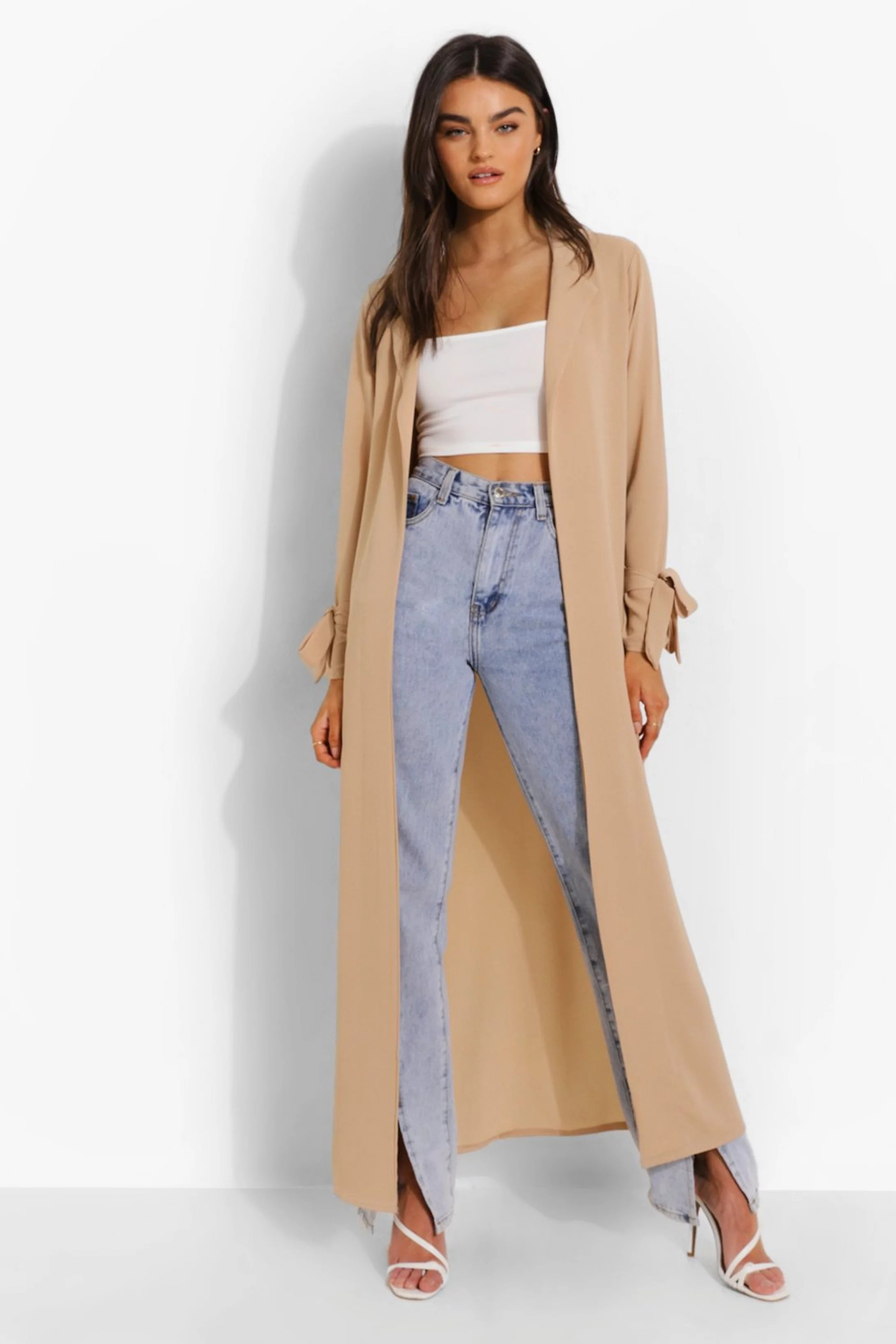 Woven Cuff Tie Detail Duster | Boohoo.com (US & CA)