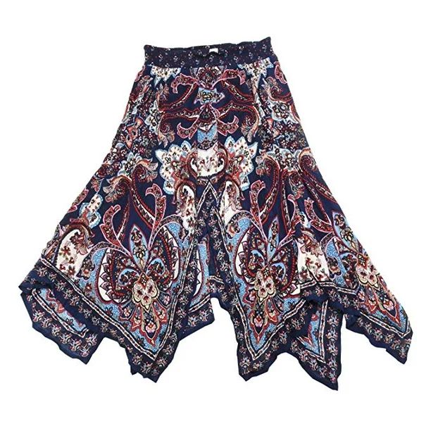 Bila Womes Boho Handkerchief Long Skirts (Navy (Navy/Multi-Color), XX-Large) - Walmart.com | Walmart (US)