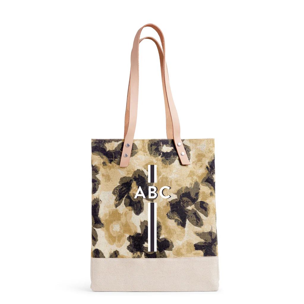 Wine Tote in Khaki Bloom by Liesel Plambeck with Monogram Only available once per year | Apolis