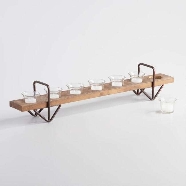 Wood and Metal Avery 7 Votive Candleholder Tray | World Market