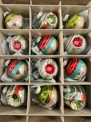 Christmas ornaments Radko Shiny brite set of 12 indents & glitter balls MAX6671 | eBay US