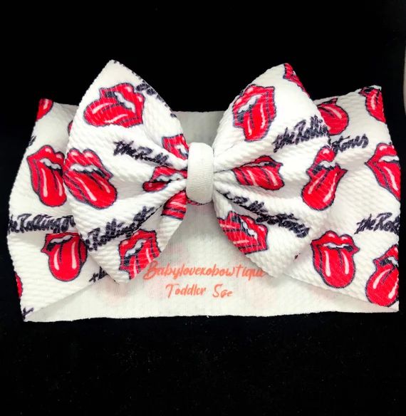 Rolling Stones bow | Rolling Stones headwrap | Babylovexobowtique | Rock n’ roll band bows | Etsy (US)