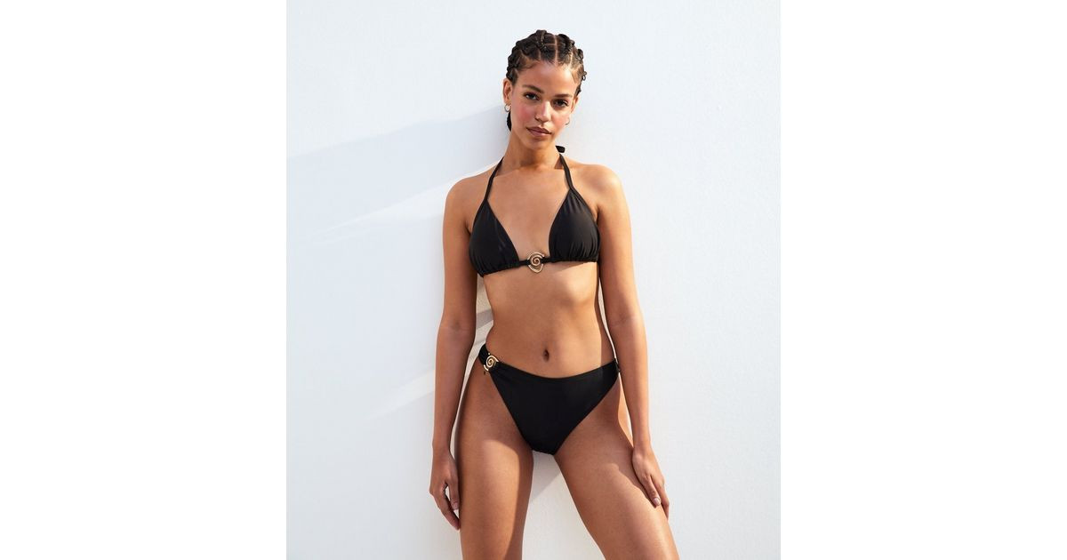 Black Swirl Applique High Leg Bikini Bottoms | New Look | New Look (UK)