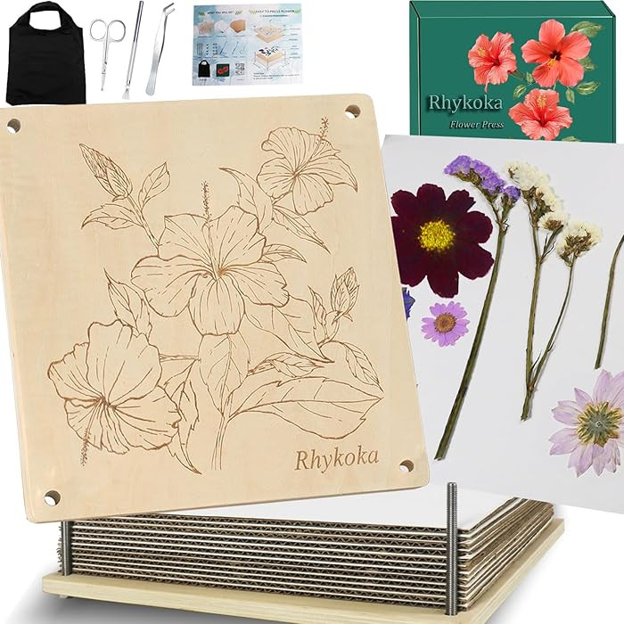 Rhykoka Large Flower Press, 11x11 inch (28x28cm), 10 Layers Wooden Flower Pressing Kit (Wooden) | Amazon (US)
