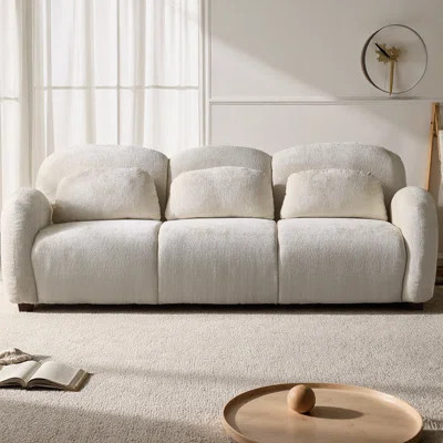 78" Modern 3-Seater Boucle Sofa with 3 Pillows, Petal-Inspired Upholstered Couch with High-Resilience Foam and Sturdy Wood Frame, Beige Sofa for Bedro | Wayfair North America
