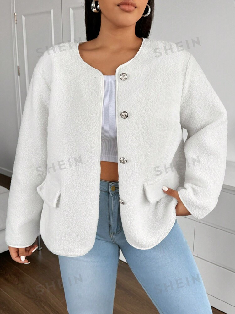 TrendsSHEIN EZwear Plus Size Women Plain Simplistic Button Up Long Sleeve Jacket | SHEIN