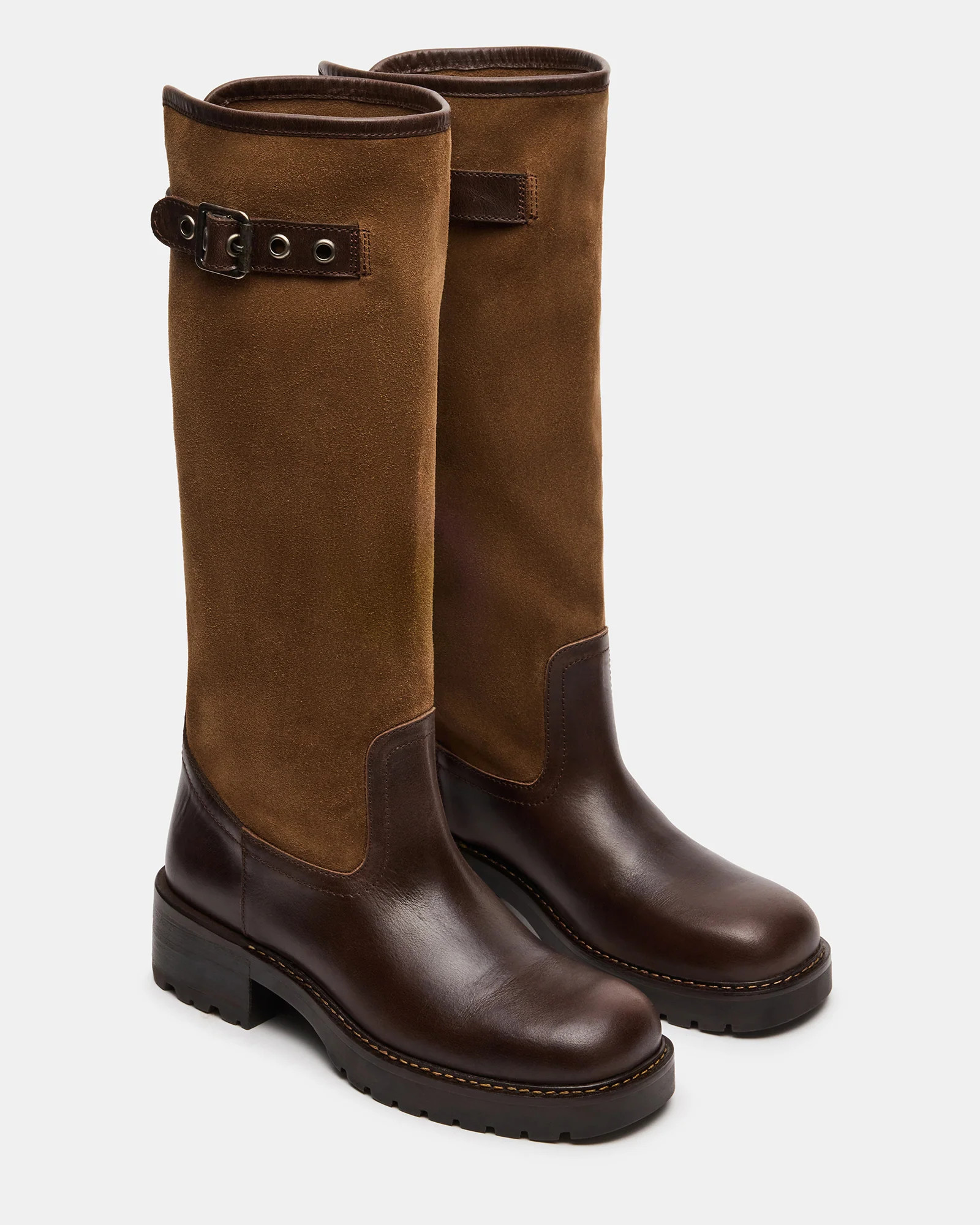 RAMBLE Brown Multi Buckle Square-Toe Knee-High Women's Boot | Steve Madden (US)