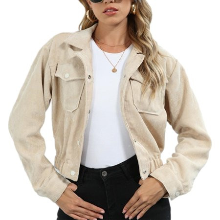 Cathery Women Solid Color Button Up Crop Jacket Casual Long Sleeve Lapel Neck Lightweight Fall Short | Walmart (US)