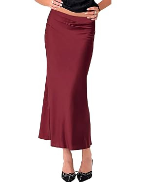 Women Long Satin Skirt Silk Elegant High Waist Cocktail Party Wedding Flared A-Line Midi Skirts | Amazon (US)
