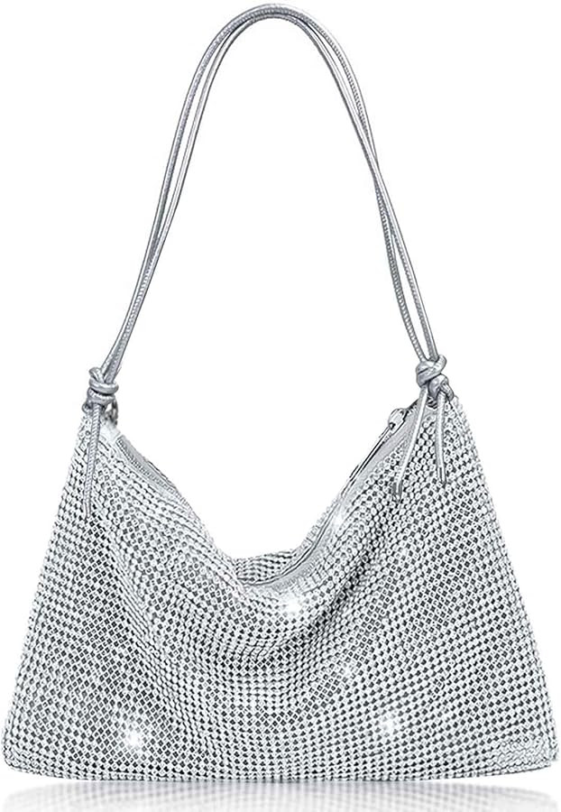 Women's Rhinestone Crossbody Bag Silver Clutch Purse Bling Handbag Shiny Sequin Shoulder Bag Diam... | Amazon (UK)