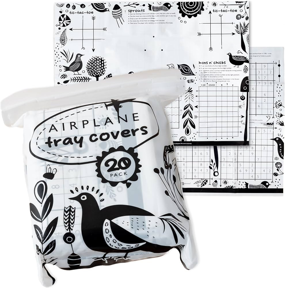 GSM Brands Disposable Airplane Tray Table Cover (Pack of 20) - Double Sided with 12 Games - Opaque White | Amazon (US)