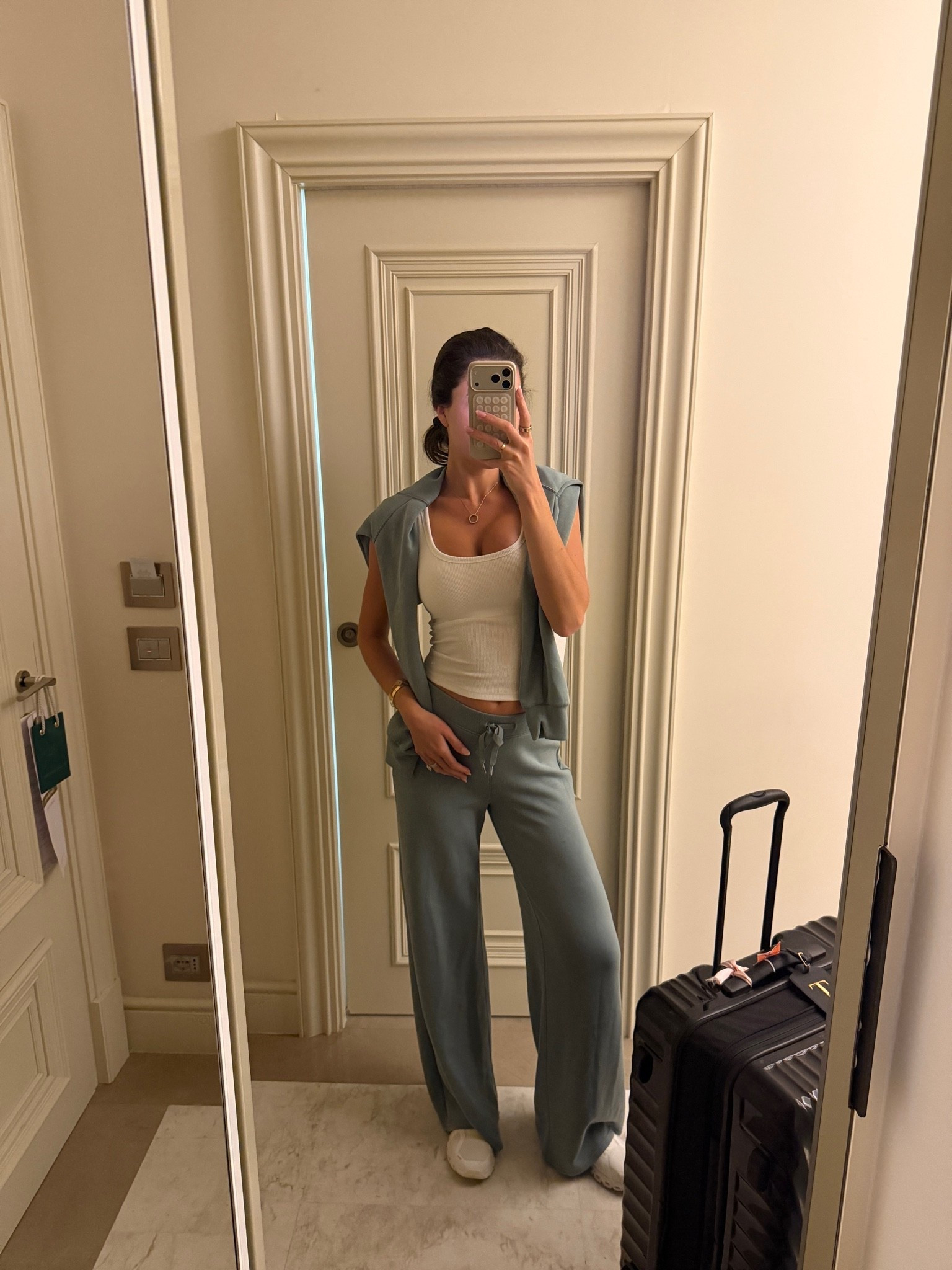 Abercrombie bra free tank - small 
Spanx Air Essentials set is my fav to travel in. I wore the grey set here and the green set on my flight home! #traveloutfit

#LTKootd #LTKTravel #LTKBump