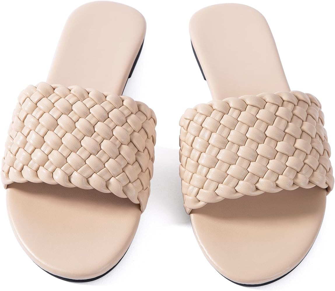 Women Flat Sandals Braided Leather Crossover Nude Dressy Fashion Evening Party Wedding Sandals | Amazon (US)