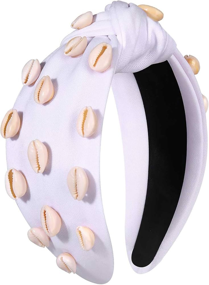 Seashell Headband Summer Headbands for Women Ocean Fish Puka Shell Headband White Blue Crystal Rh... | Amazon (US)