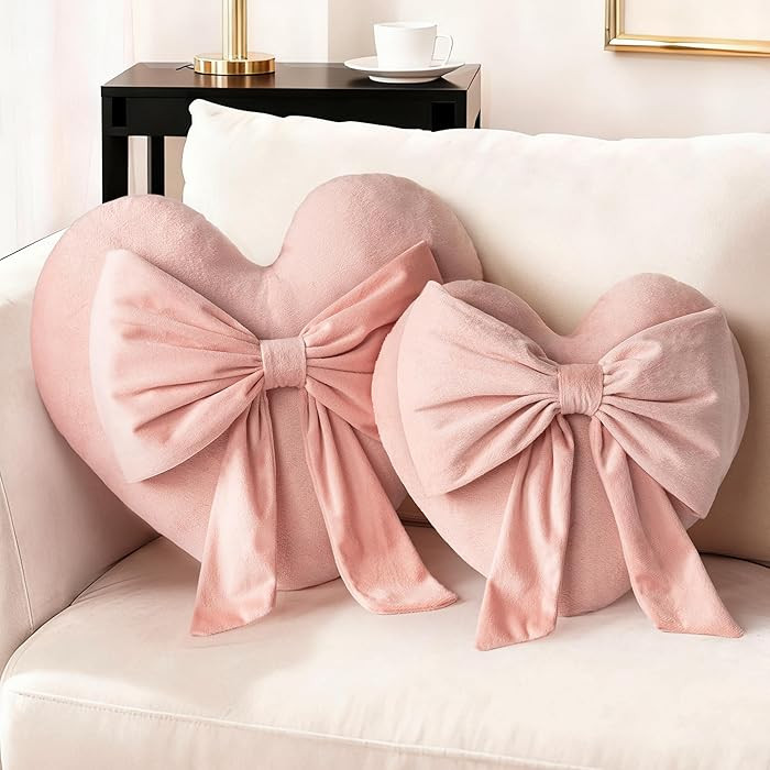 AELS Heart Shaped Pillow with Bow, Set of 2, 16.5 Inches Heart Decorative Throw Pillows, Cute Val... | Amazon (US)