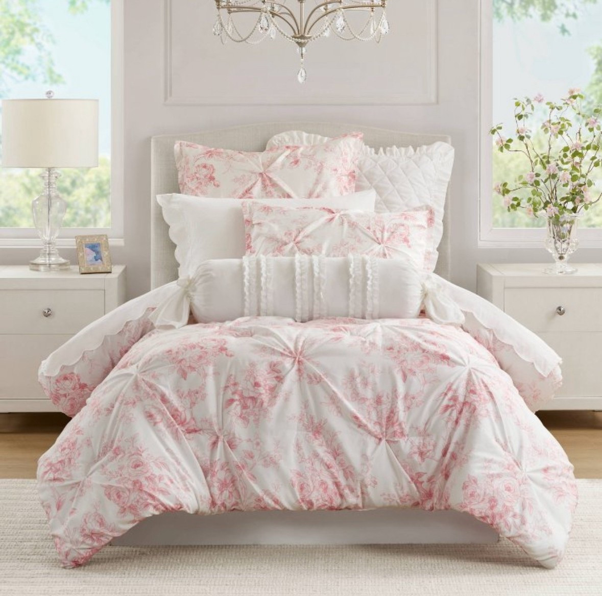 New Target Pink Toile Floral Bedding! Comforter, Euro & Standard Pillow Shams as well as a White coordinating quilted set

Bedroom Refresh. Home Decor  

#LTKSeasonal #LTKHome #LTKFindsUnder100