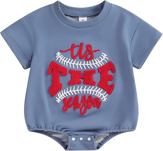 Baby Boy Girl Baseball Outfit Tis The Season Embroidery T-Shirt Romper Oversized Short Sleeve Bub... | Amazon (US)