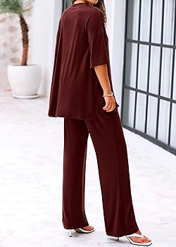 KIRUNDO Womens 2 Piece Outfits 2026 Summer Casual Loose Short Sleeve Pullover Tops & Wide Leg Pan... | Amazon (US)