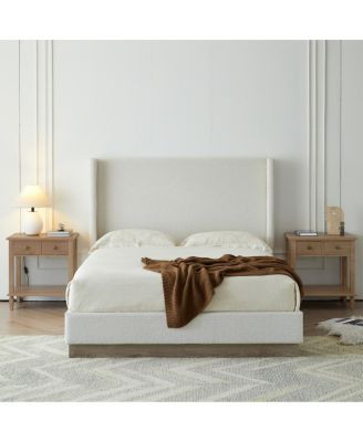 Streamdale Furniture Cream Boucle Wingback Bed - Cream white,light grey+camel oak | Macy's