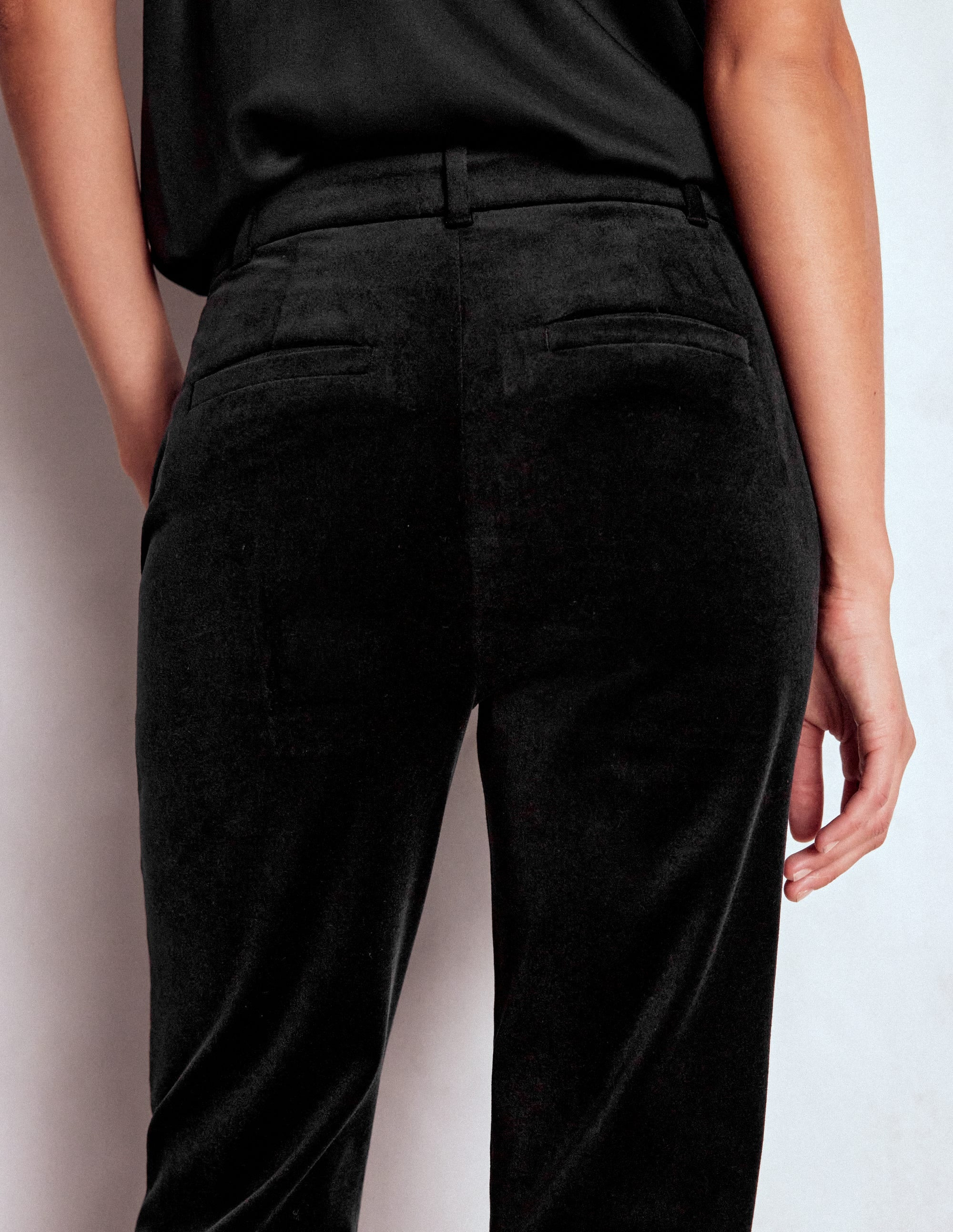 Fitted Velvet Flare Trousers-Black | Boden UK