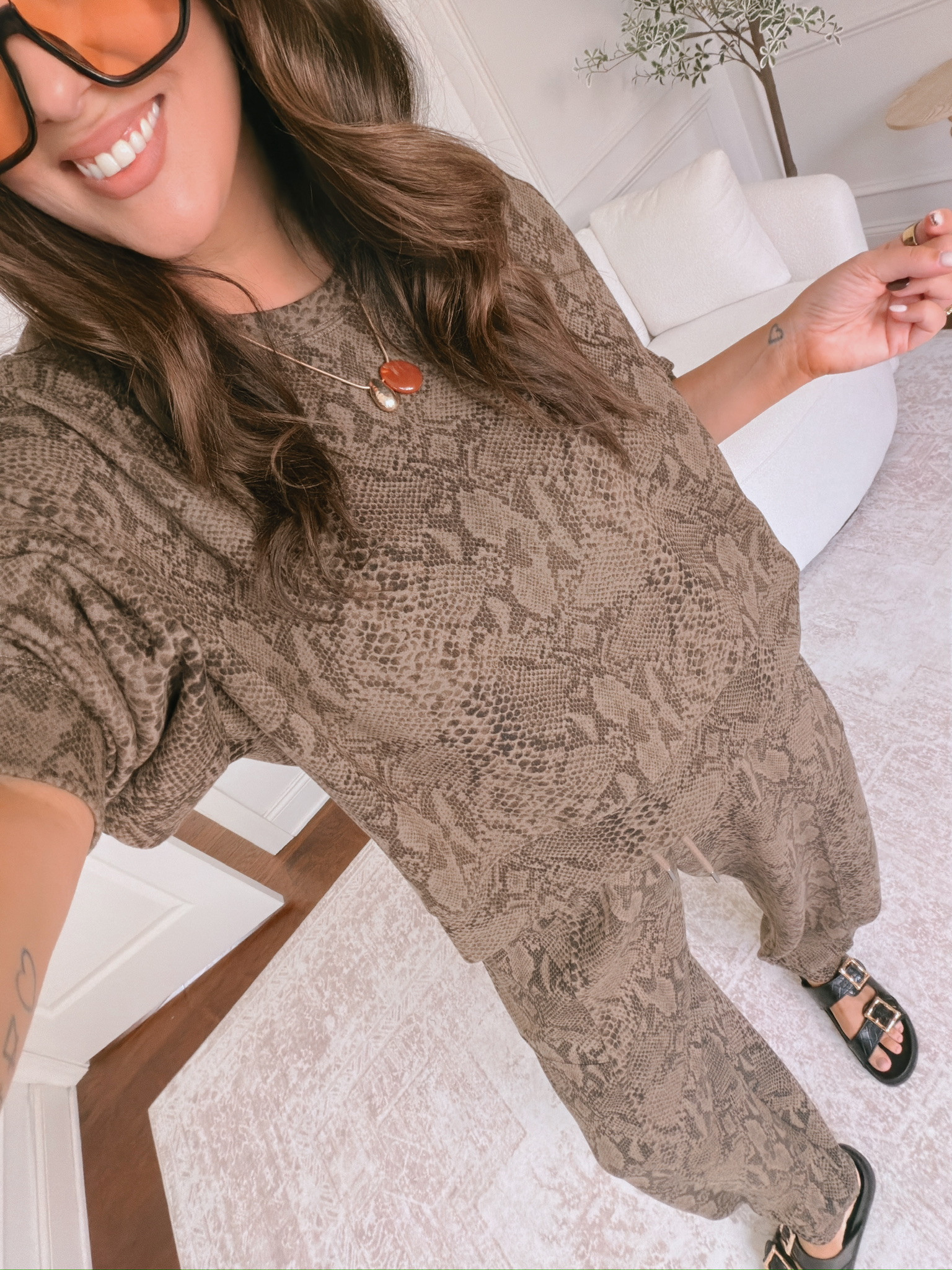 Snakeskin set: did an XL in the pants and should’ve done a large 

 #LTKSeasonal #LTKMidsize