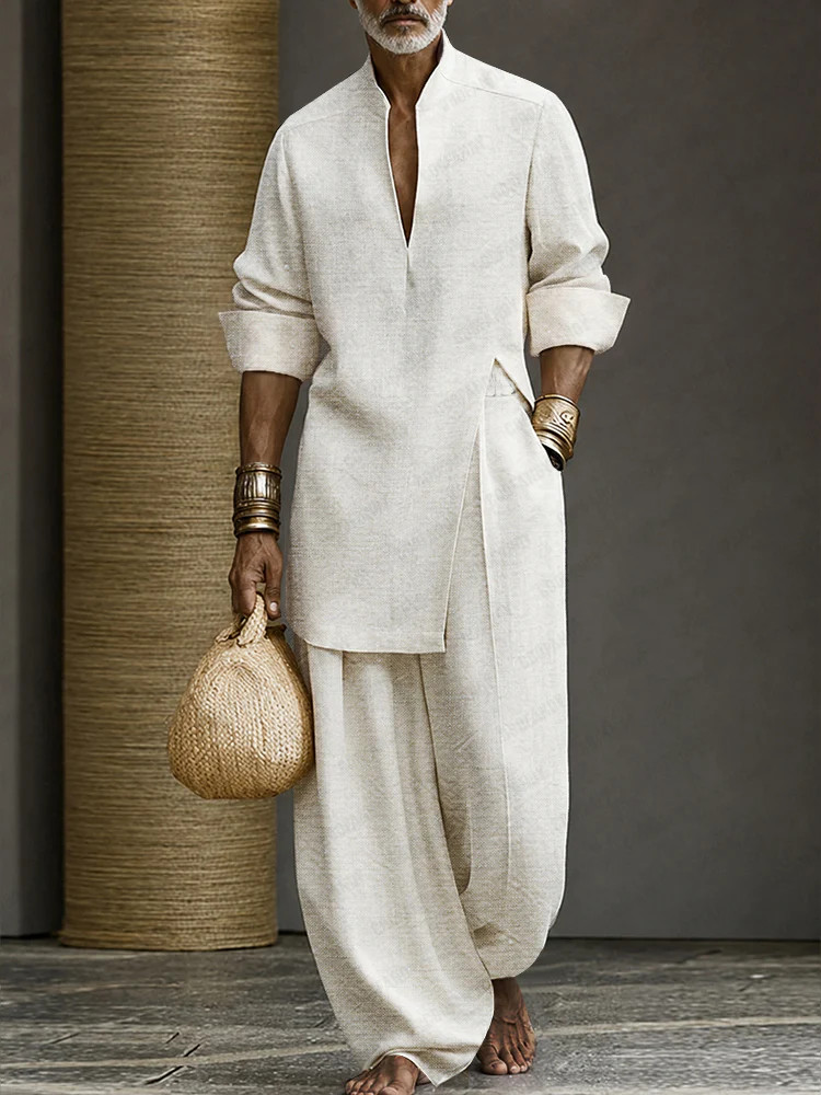 Minimalist 100% Cotton Slit Longline Top Pants Set | Coofandy (Global)