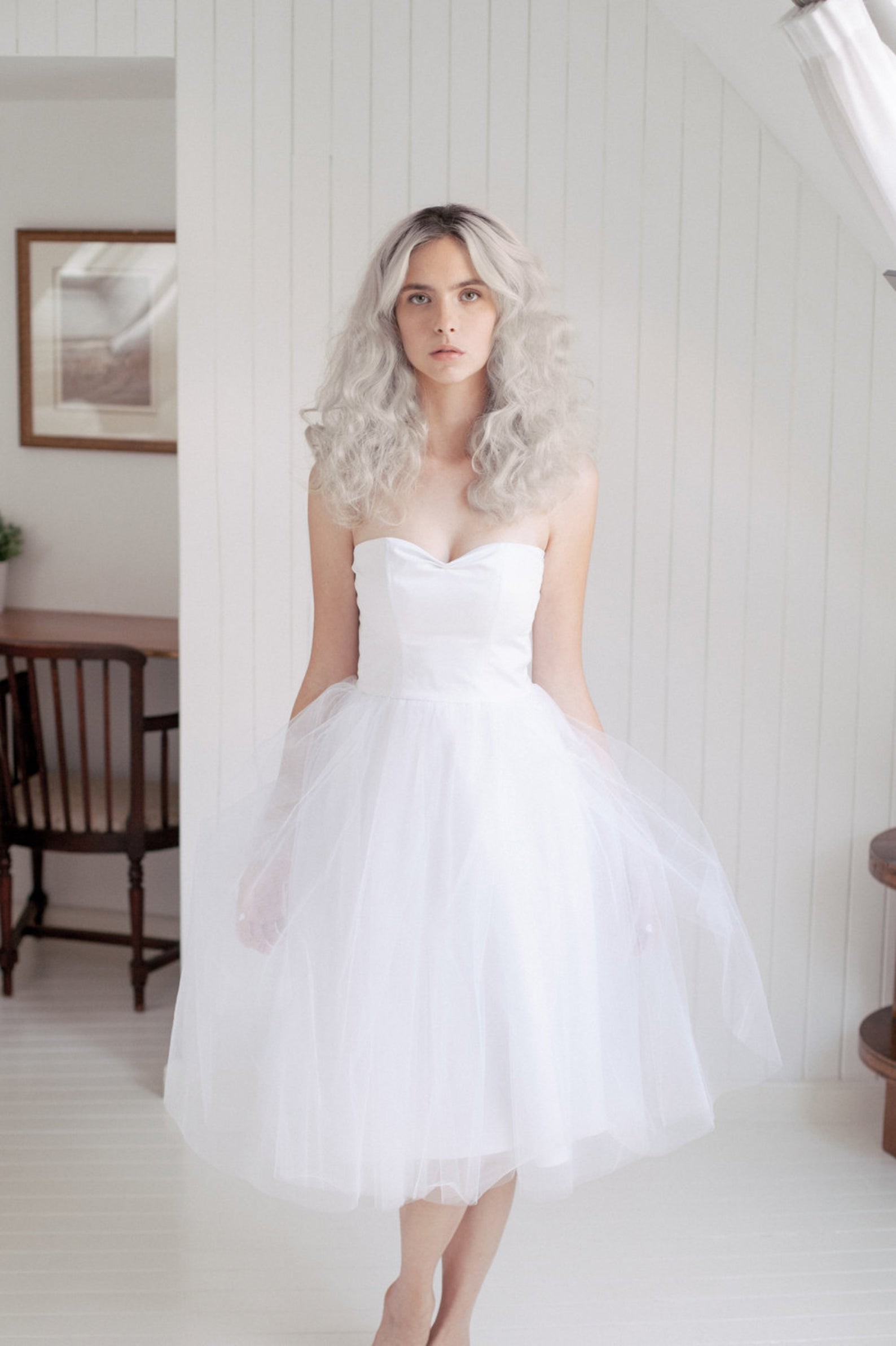 short white wedding gown