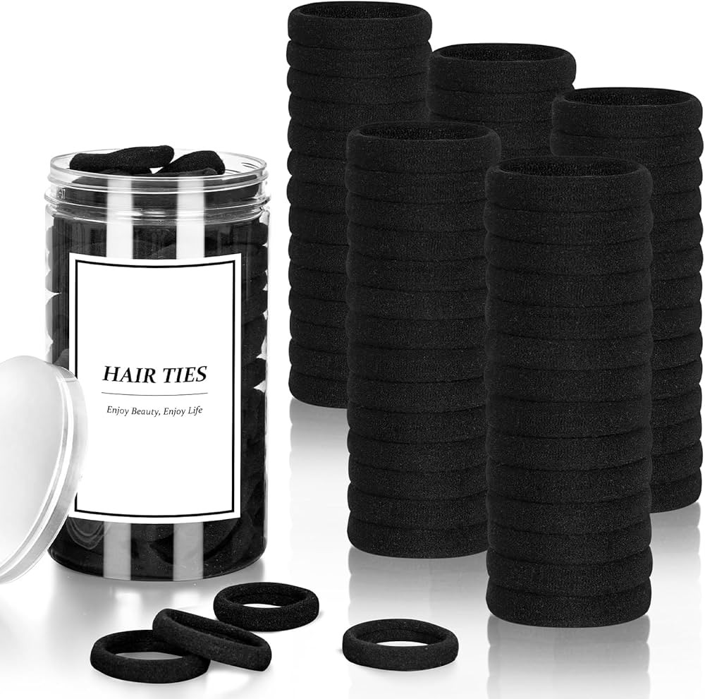 [140 PCS] Black Hair Ties, Seamless Cotton Hair Bands for Women Girls, Elastic Soft Ponytail Hold... | Amazon (US)