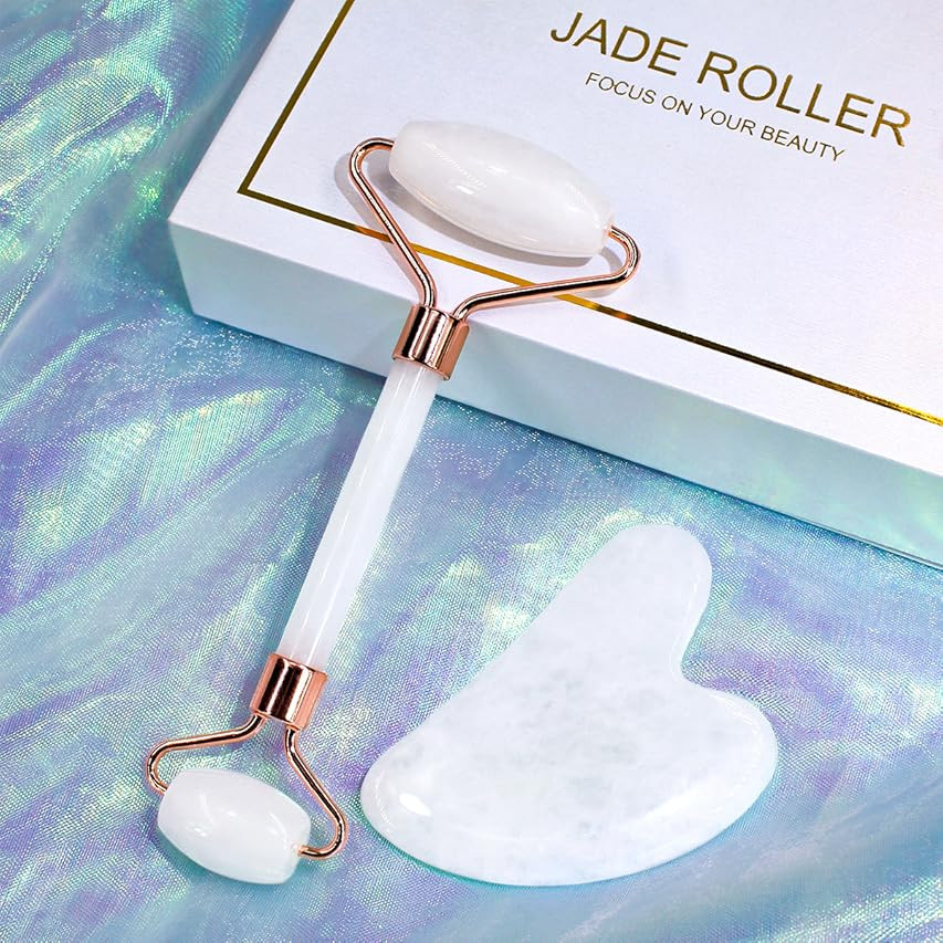 Face Roller & Gua Sha Set, BAIMEI Jade Facial Roller Beauty Massage Tool, for Face, Neck and Body Mu | Amazon (US)