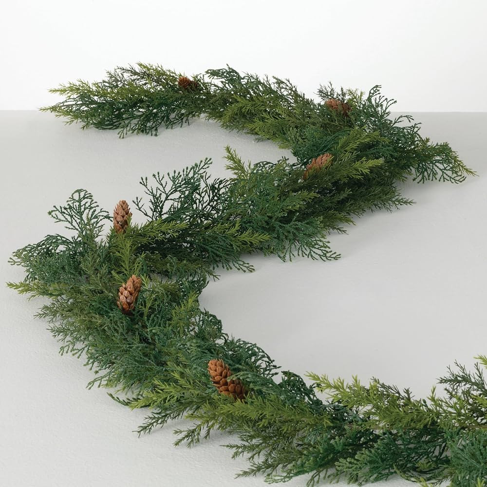 Sullivans Christmas Garland, 9 Ft Arborvitae Garland, Realistic Life-Like Green with Pinecones Ga... | Amazon (US)