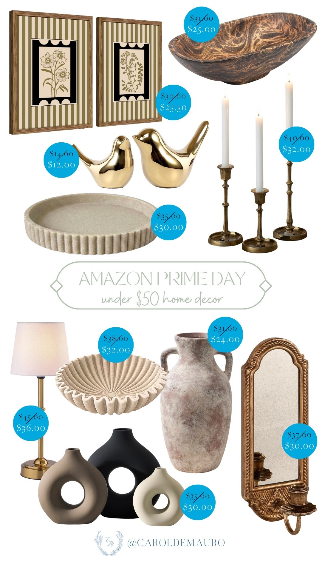 amazon prime day, creator favorites 2026, sale, discounted, under $50, home decor, neutral aesthetic, vintage look, wooden bowl, ceramic tray, taper candle holders, gold decor, wall mirror, flower vase, table lamp

#LTKHome