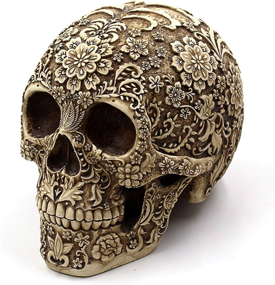 UJOY Creative Skull Flowers Sculpture 8.1'' Human Head Skeleton Statue Collectible Halloween Deco... | Amazon (US)
