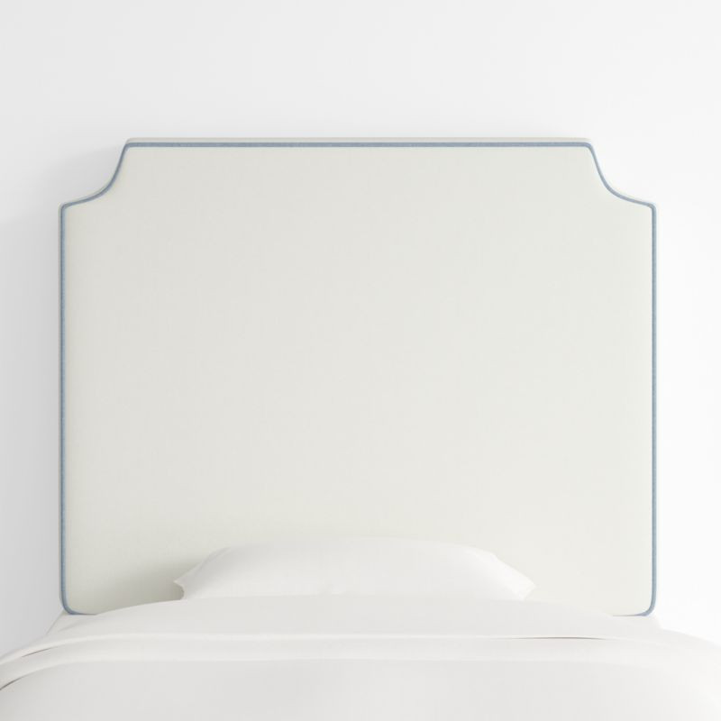 Bevel White with Blue Piping Twin Charging Wall-Mounted Headboard + Reviews | Crate & Barrel | Crate & Barrel