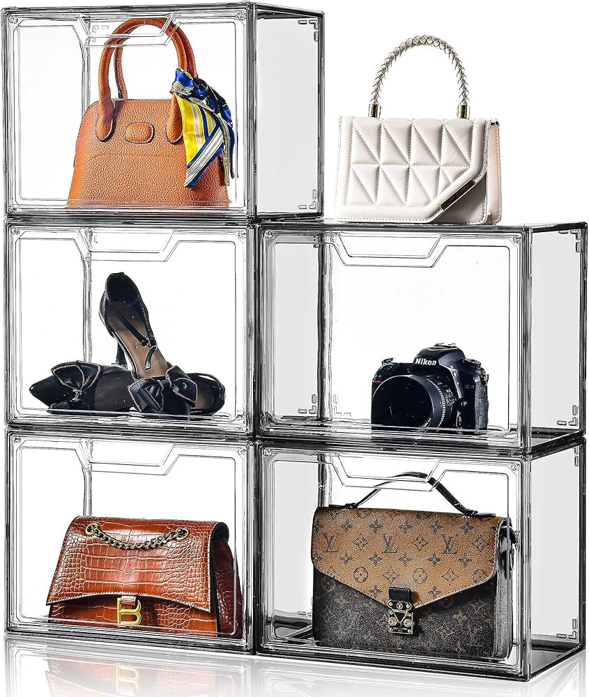 Purse Organizer for Closet,Clear Acrylic Display Case for Handbag Organizer, Purse Storage Box wi... | Amazon (US)