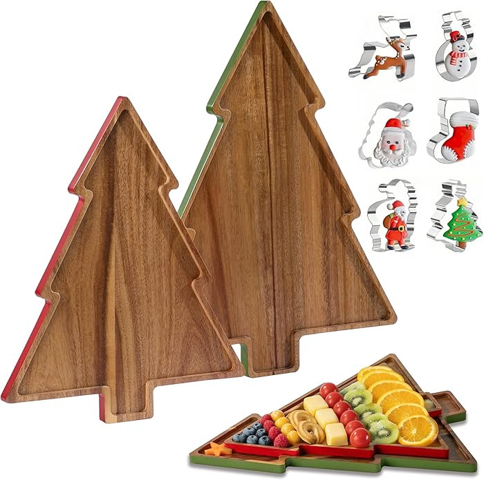 Christmas Charcuterie Board, Acaia Wooden Cutting Boards for Kitchen Decor, 2 Pack Christmas Tree... | Amazon (US)