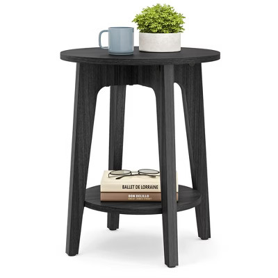 Round Side Table with Lower Shelf, End Table for Small Spaces, Nightstand, Bedroom, Black | Target